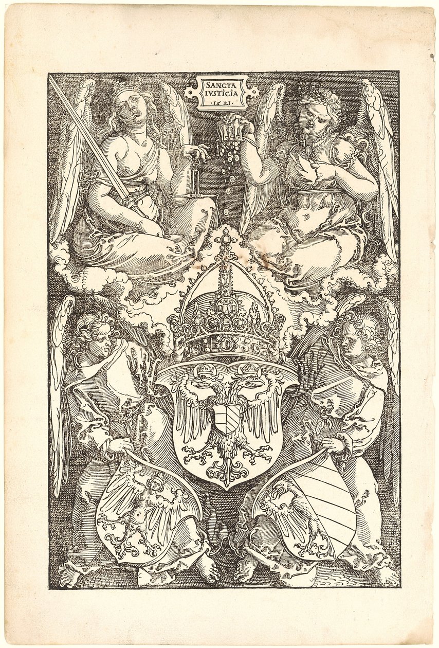 Allegorie met de wapenschilden van het Rijk en de stad Neurenberg door Albrecht Dürer