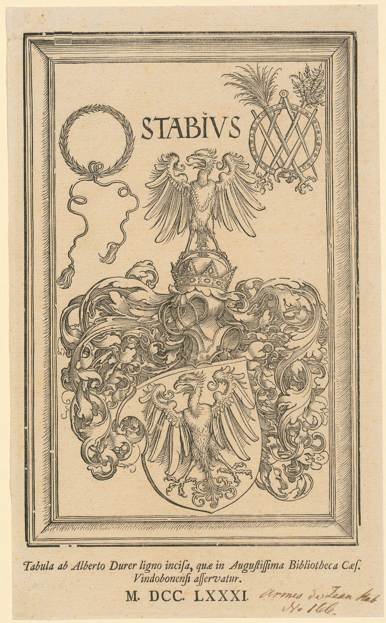 Allegorie met de wapenschilden van het Rijk en de stad Neurenberg door Albrecht Dürer