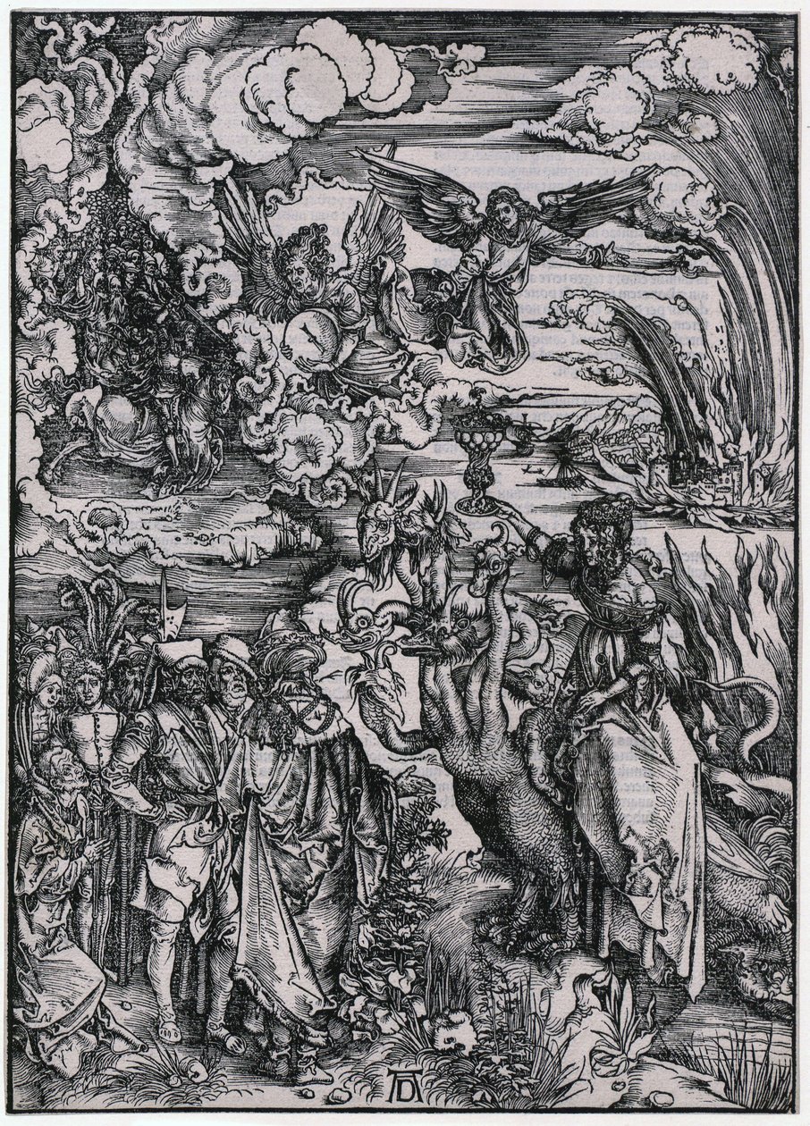 Babylonische vrouw, XIII. figuur, blad 15 uit de serie „De Apocalyps“ door Albrecht Dürer