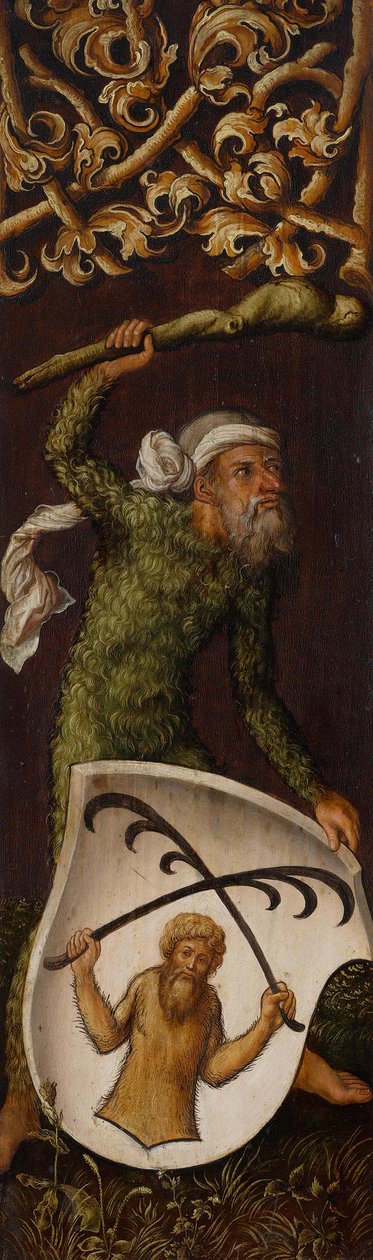 Portrettriptiek van Oswolt Krel, linkerluik: “Wilde man” met het wapen van Oswolt Krel door Albrecht Dürer