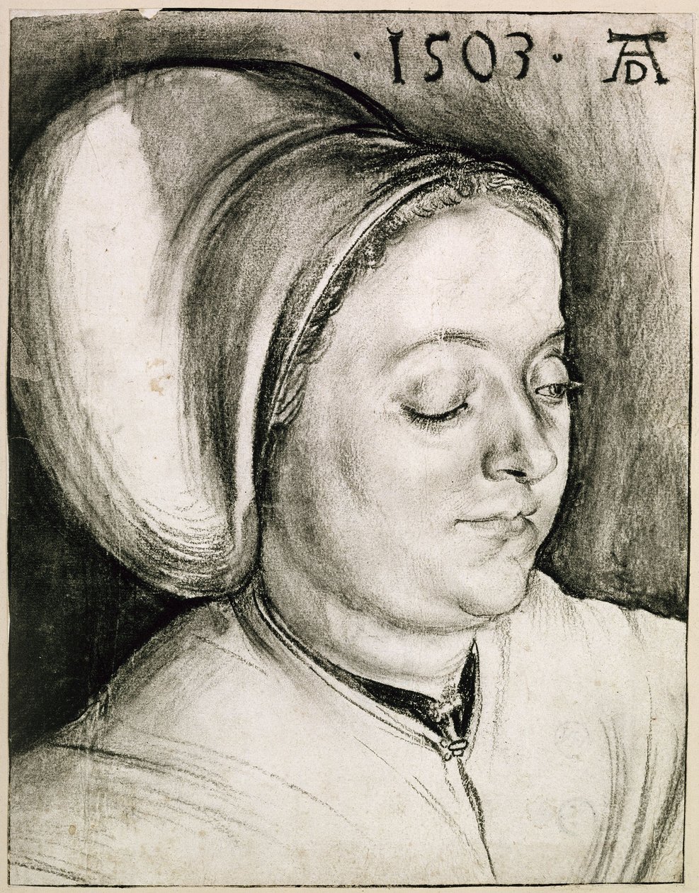 Busteportret van een vrouw met een bolle kap door Albrecht Dürer