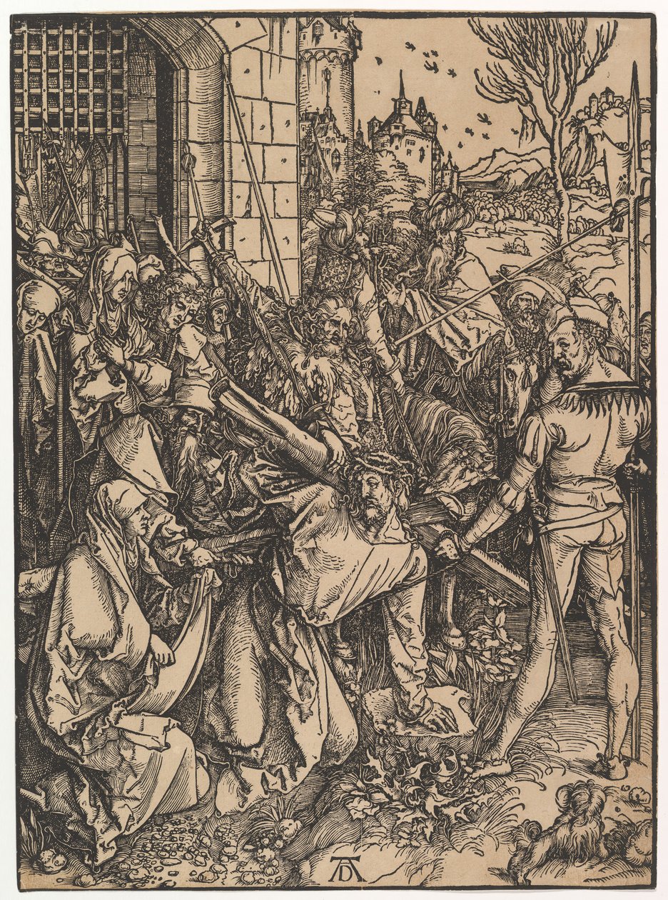 Christus draagt het kruis, uit De Grote Passie door Albrecht Dürer