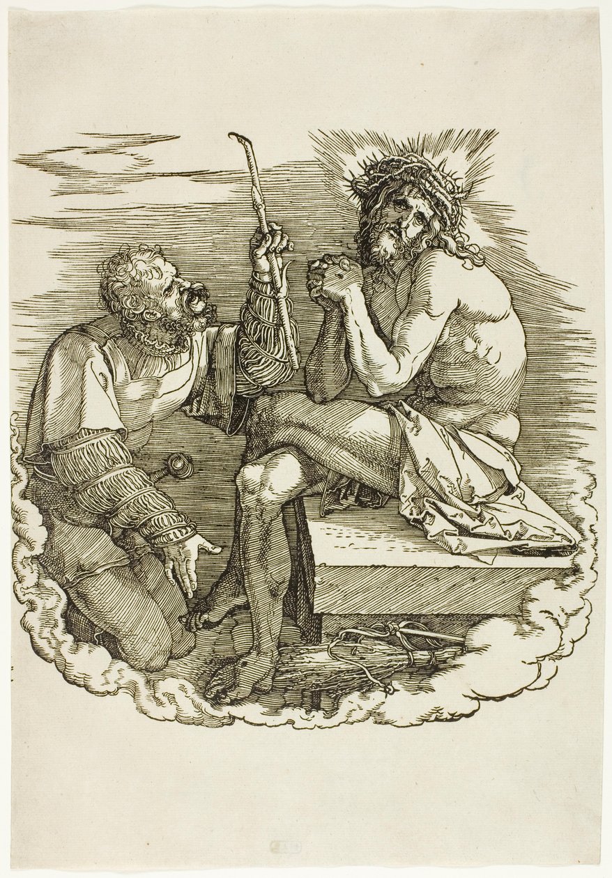 Christus, Man van Smarten, bespot door een soldaat, frontispice uit De Grote Passie door Albrecht Dürer