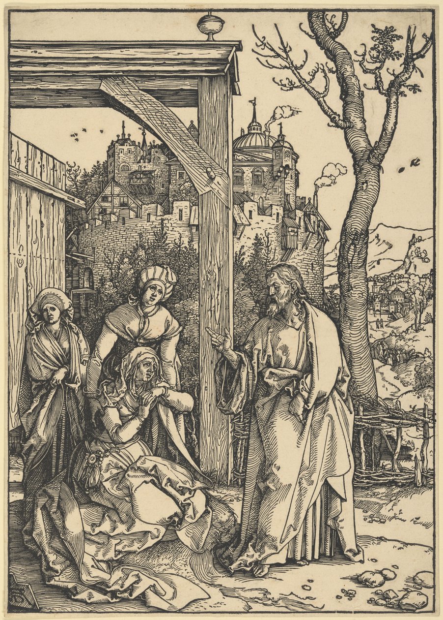 Christus neemt afscheid van zijn moeder, uit Het leven van de Maagd door Albrecht Dürer