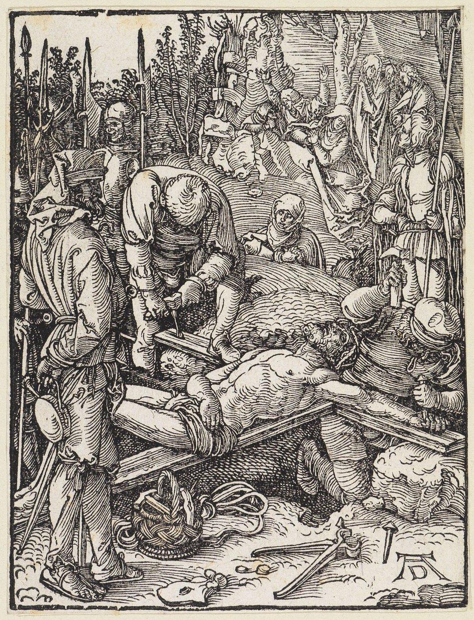 Christus wordt aan het kruis genageld door Albrecht Dürer