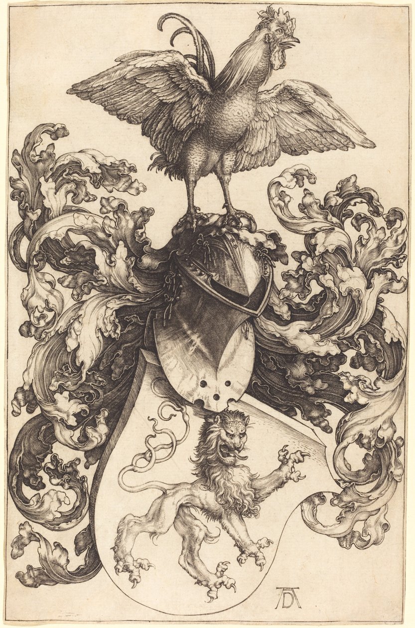 Wapen met een leeuw en een haan door Albrecht Dürer