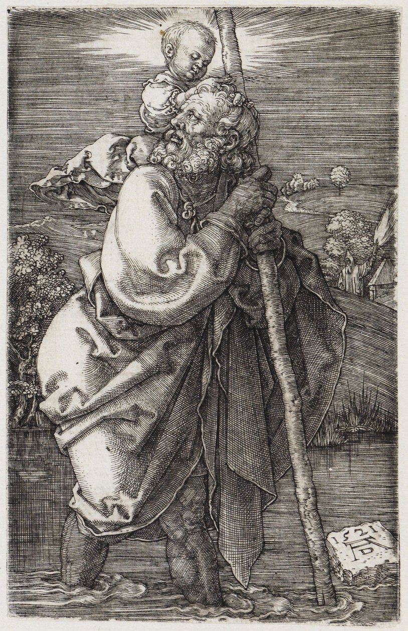 De heilige Christoffel met het hoofd naar achteren gekeerd door Albrecht Dürer