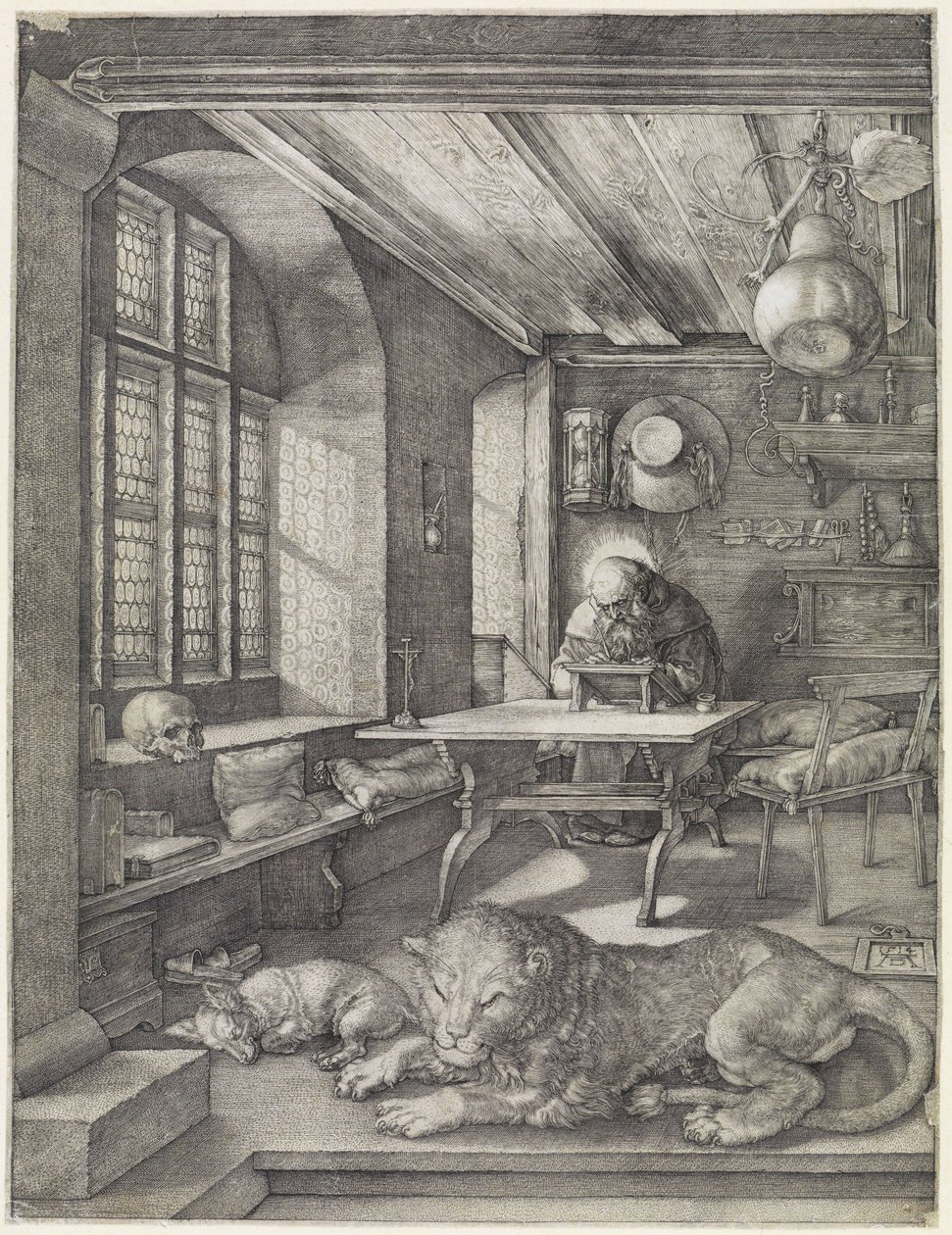 De heilige Hiëronymus in de vitrine door Albrecht Dürer