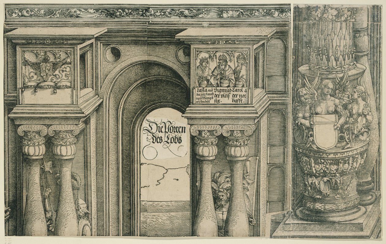 De triomfboog van keizer Maximiliaan I (11): de boog van het linkerportaal door Albrecht Dürer