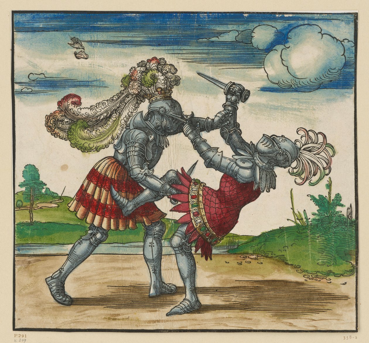 Het tweegevecht te voet (Freydal-houtsneden) door Albrecht Dürer