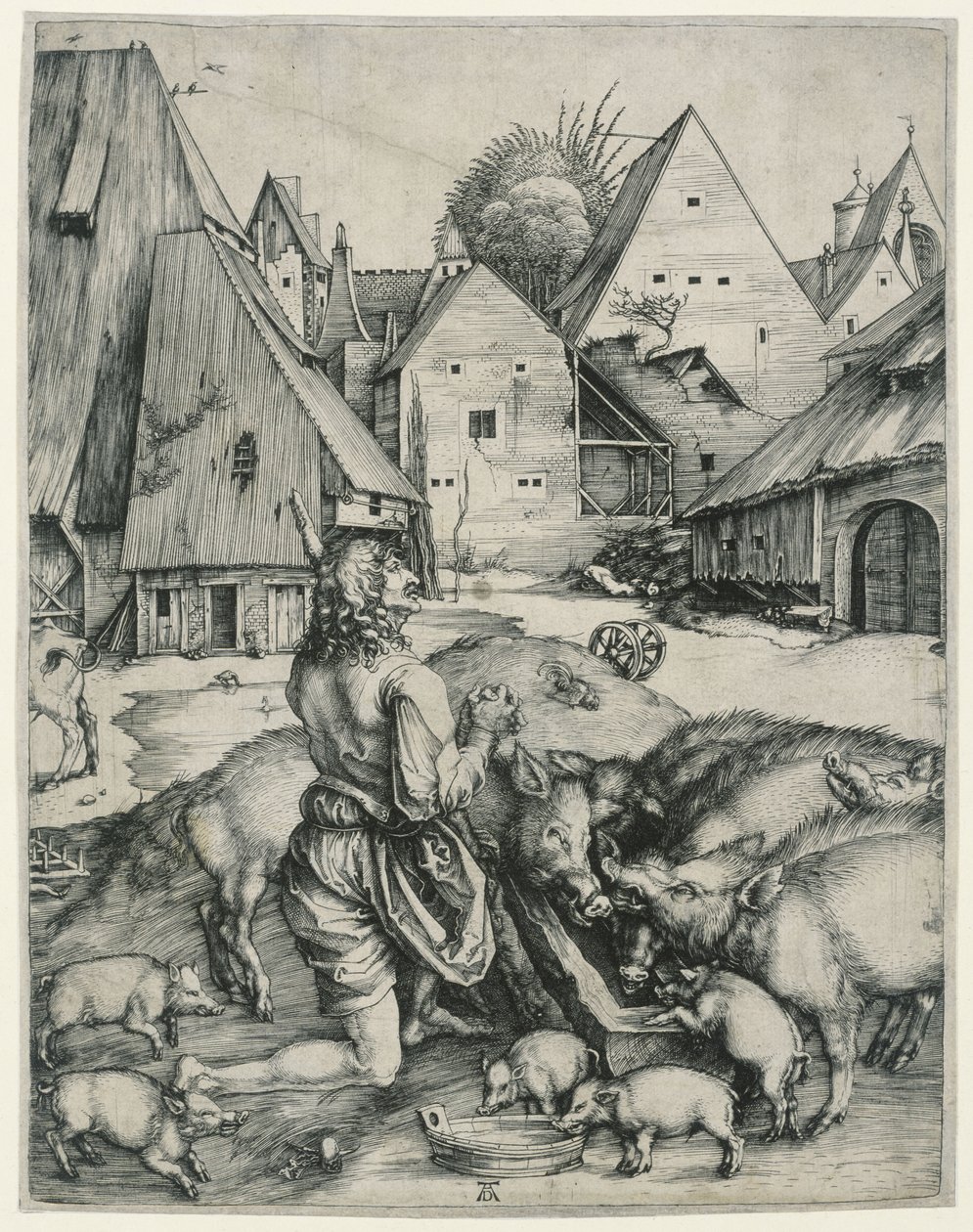 De verloren zoon hoedt de varkens door Albrecht Dürer