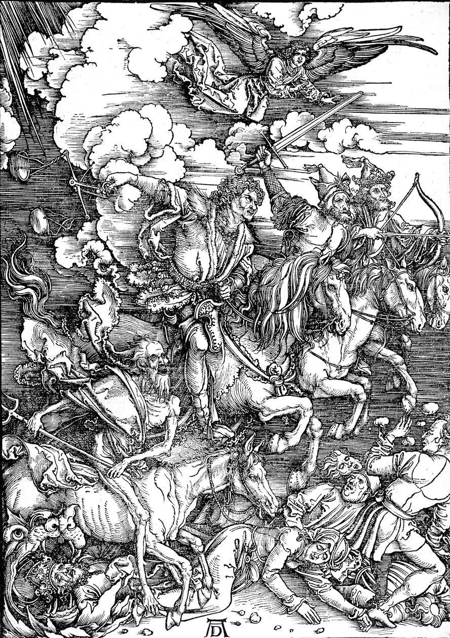De Openbaring van Johannes: 4. De vier apocalyptische ruiters door Albrecht Dürer