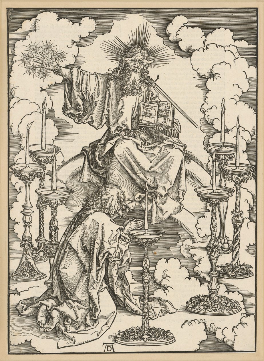Het visioen van de zeven kandelaars (Apocalyps) door Albrecht Dürer