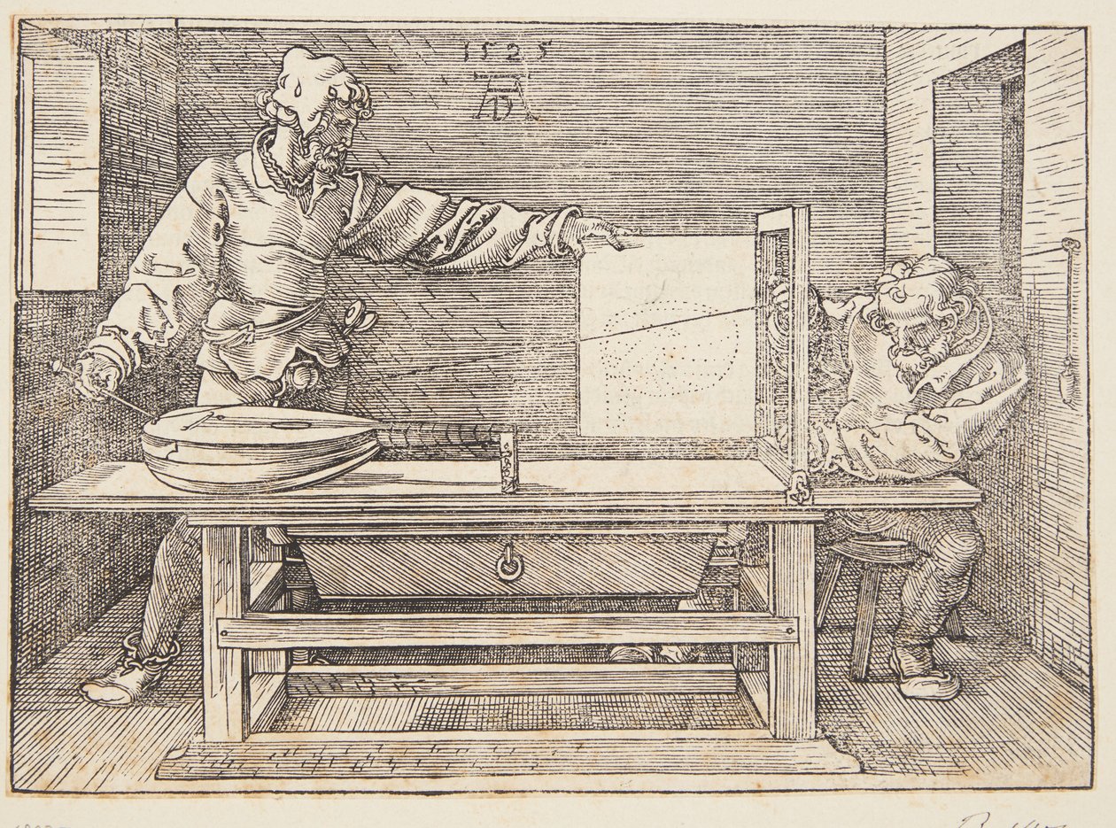 Tekenaar die een luit tekent door Albrecht Dürer