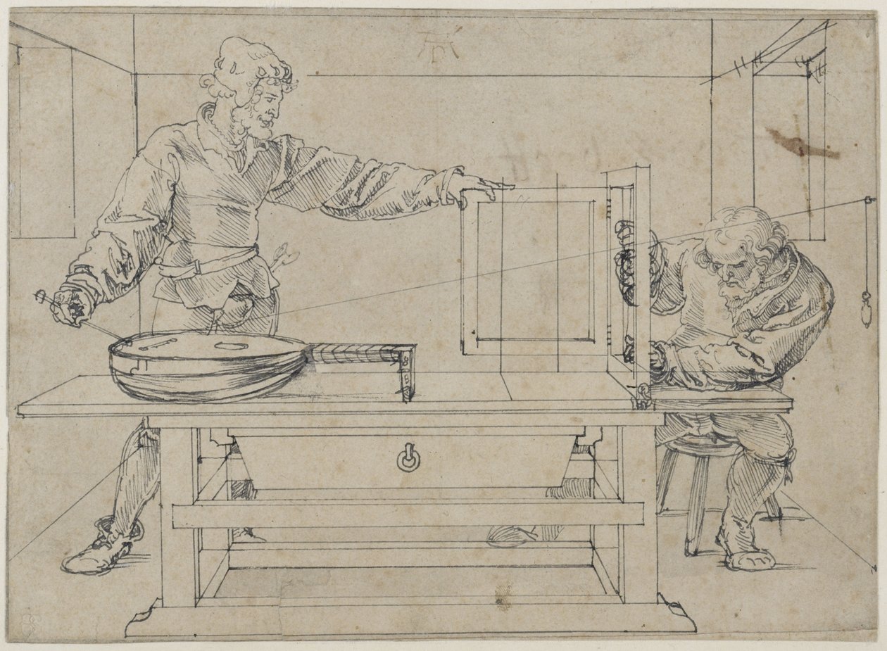 Een man die op een luit richt door Albrecht Dürer