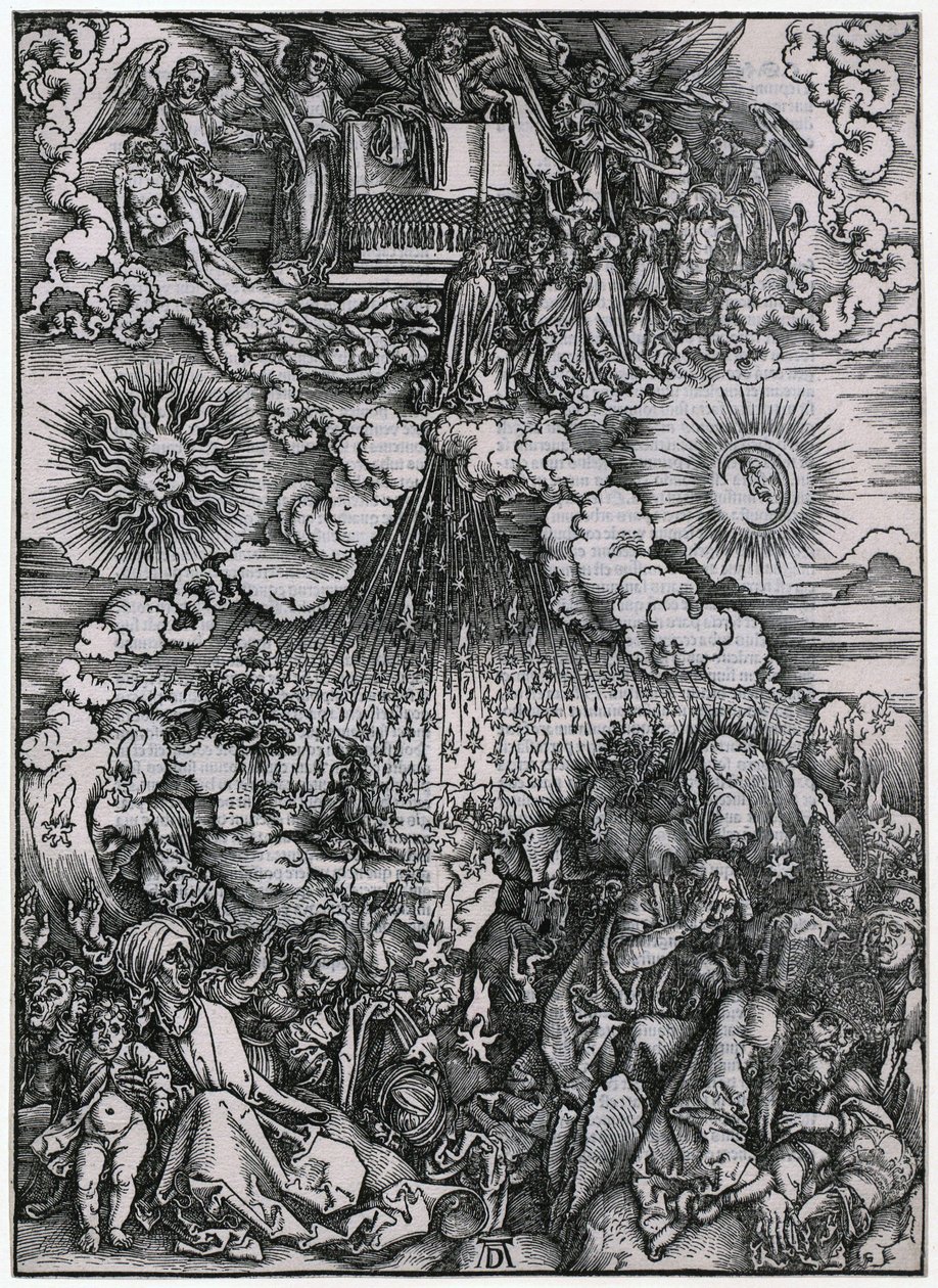 Opening van het vijfde en zesde zegel, figuur IV, blad 6 uit de reeks „De Apocalyps” door Albrecht Dürer