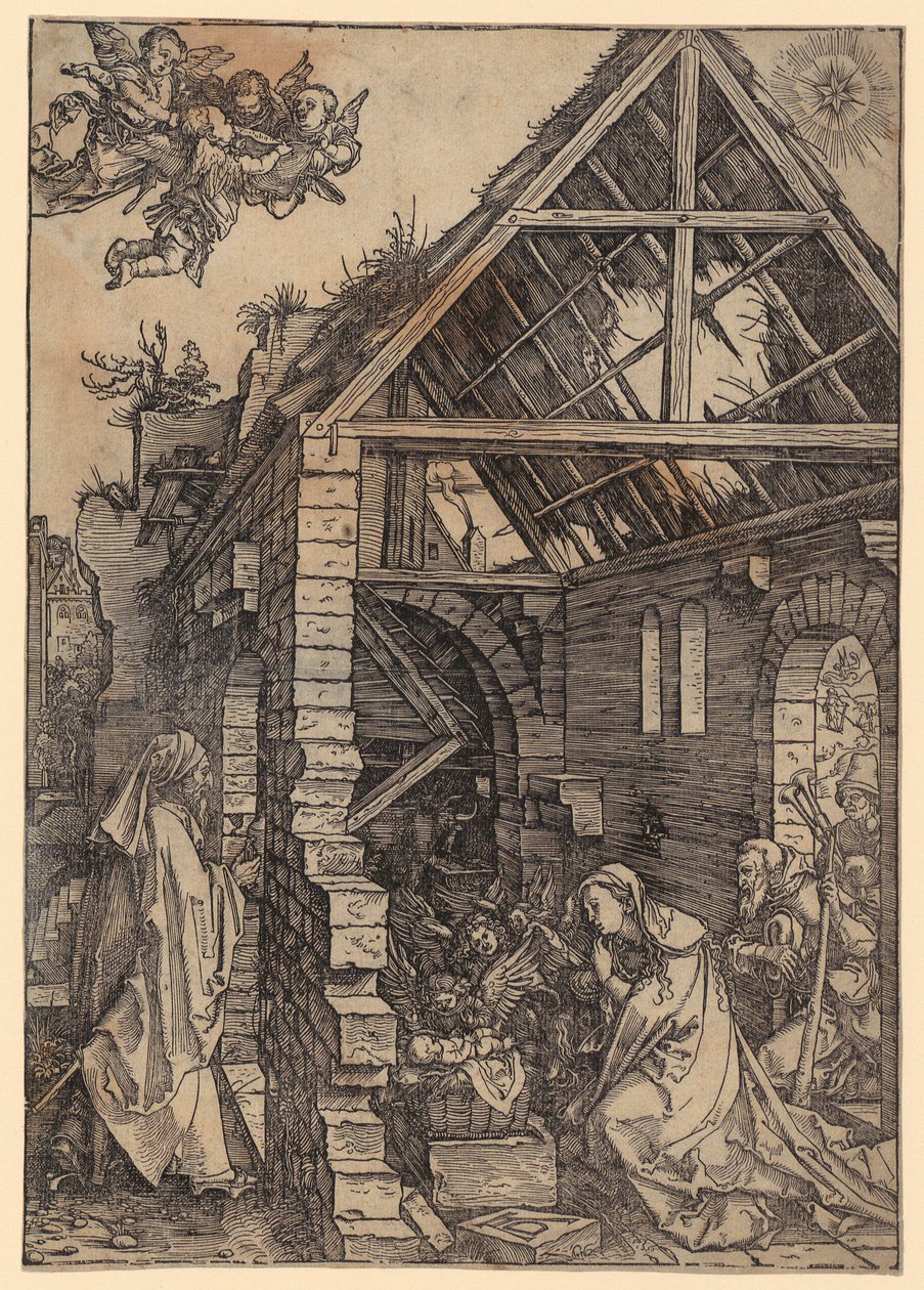 Geboorte van Christus, blad 10 uit de reeks "Het leven van Maria" door Albrecht Dürer