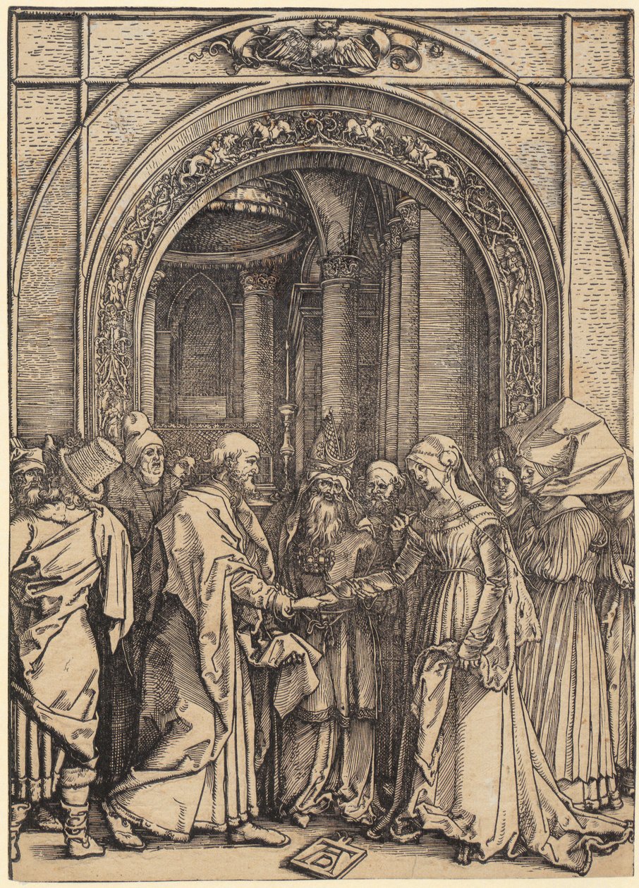 De geboorte van Maria, blad 5 uit de serie „Het leven van Maria” door Albrecht Dürer