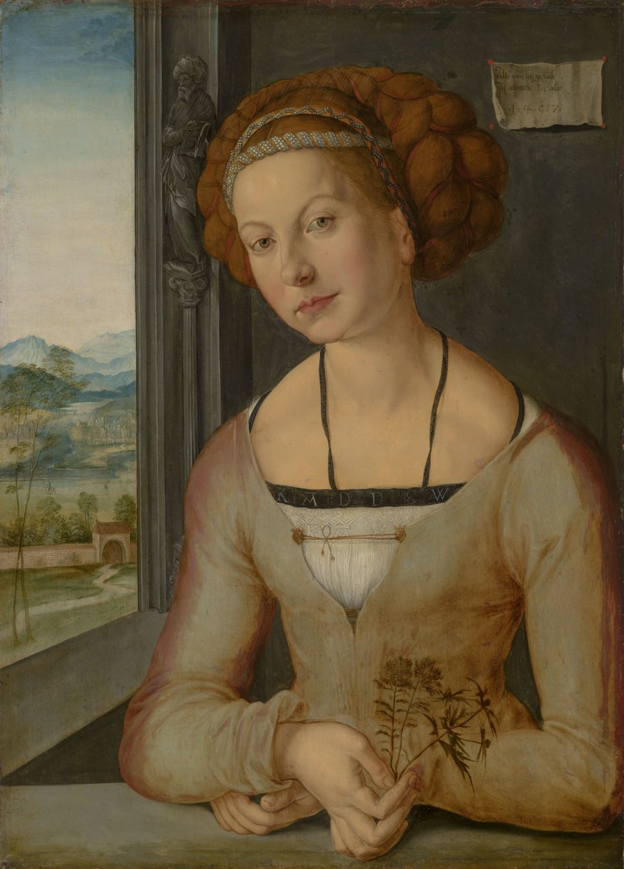 Duits: Portret van de zogenaamde Fürlegerin met gevlochten haar Portret van Katharina Frey of Fürleger door Albrecht Dürer