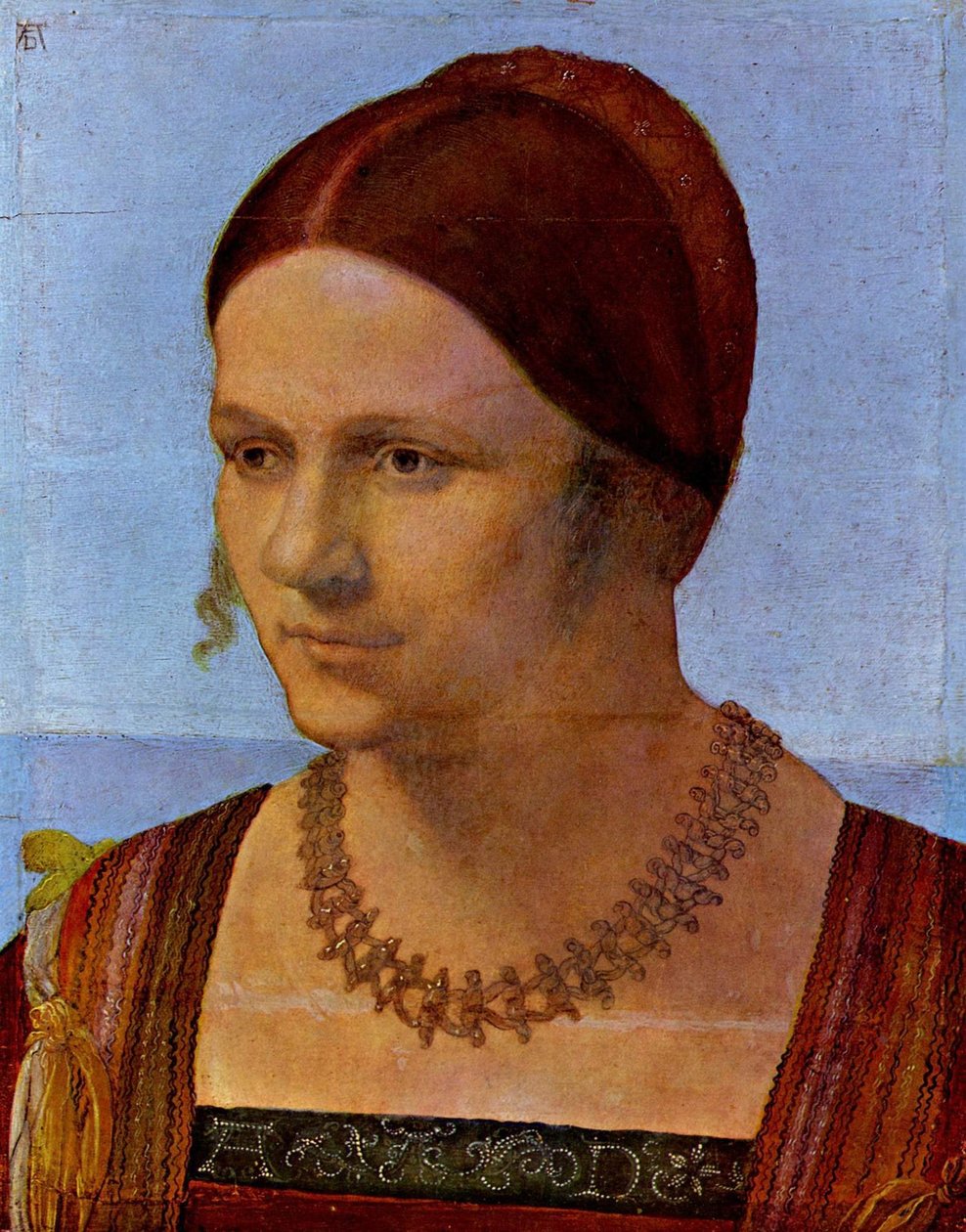Duits: Bildnis einer jungen Venezianerin Portret van een jonge Venetiaanse vrouw door Albrecht Dürer