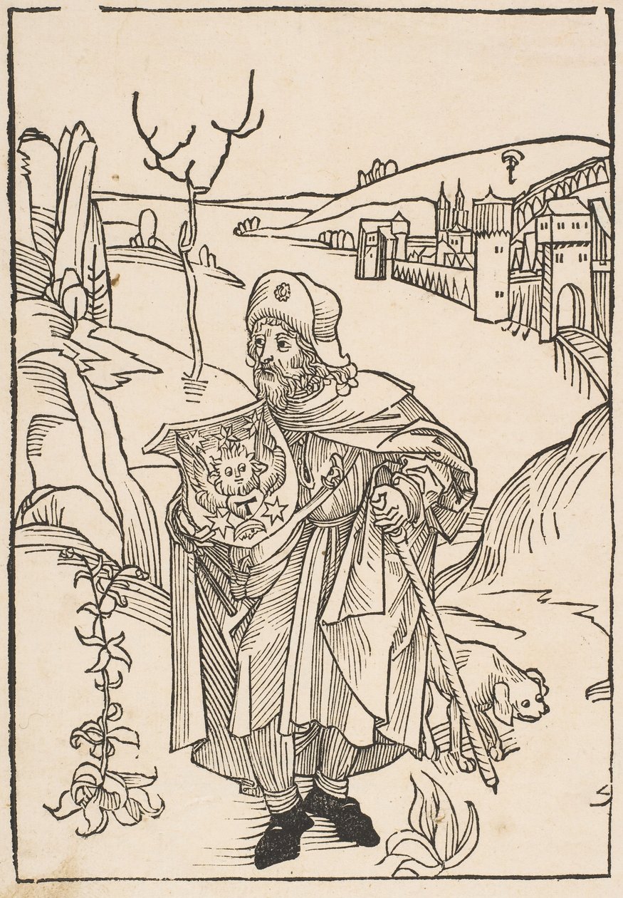 Gerson als Pelgrim, frontispice van Gersonis Opera door Albrecht Dürer
