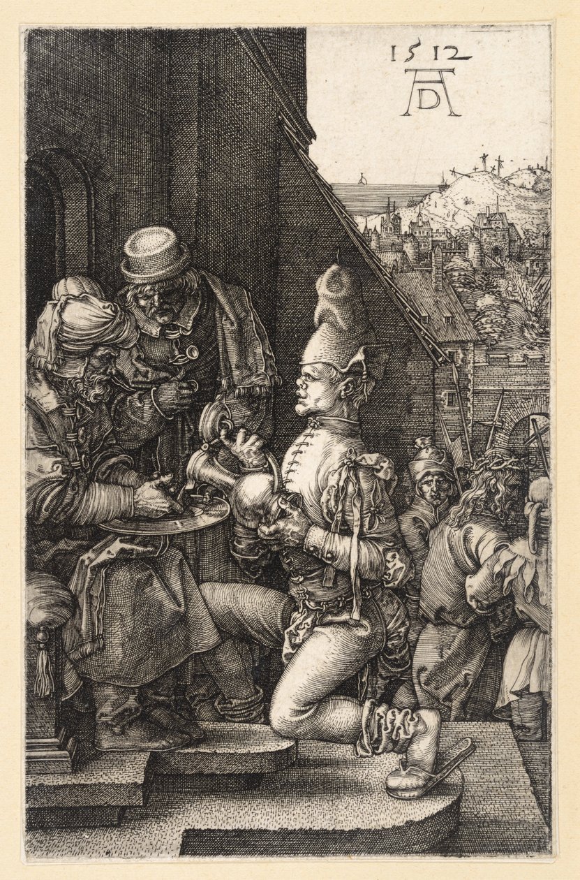 Pilatus wast zijn handen (Passie in kopergravure) door Albrecht Dürer