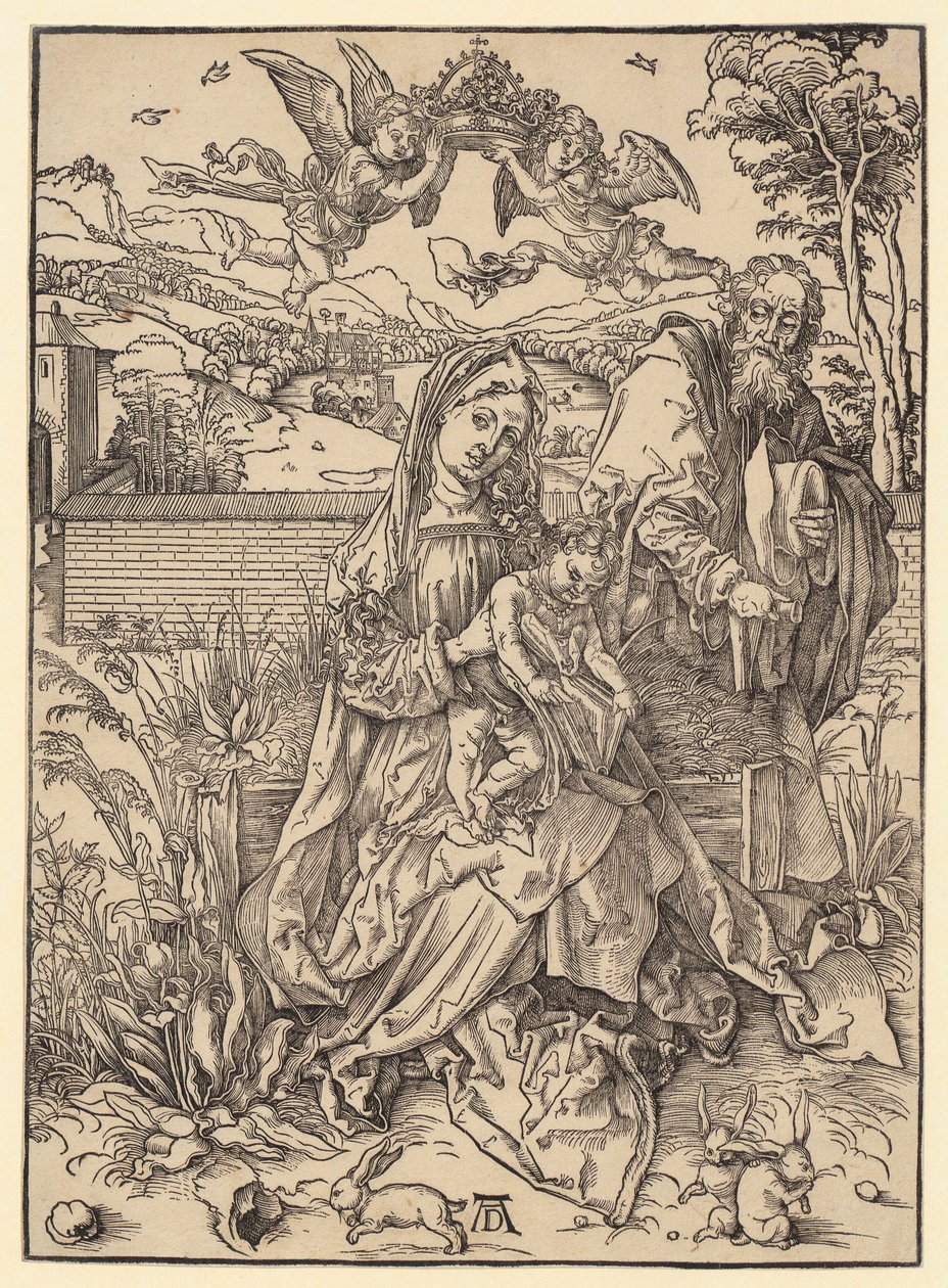 Heilige Familie met de drie hazen door Albrecht Dürer