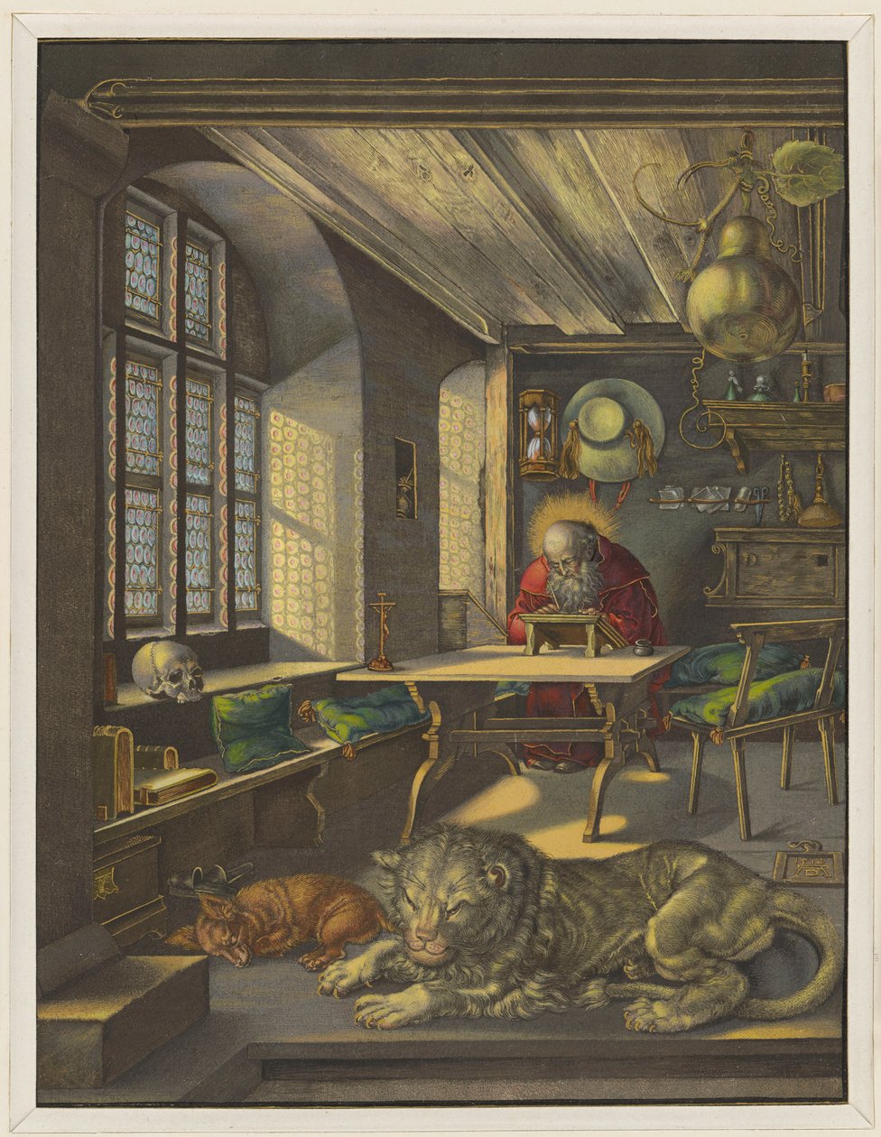 De heilige Hiëronymus in de vitrine door Albrecht Dürer