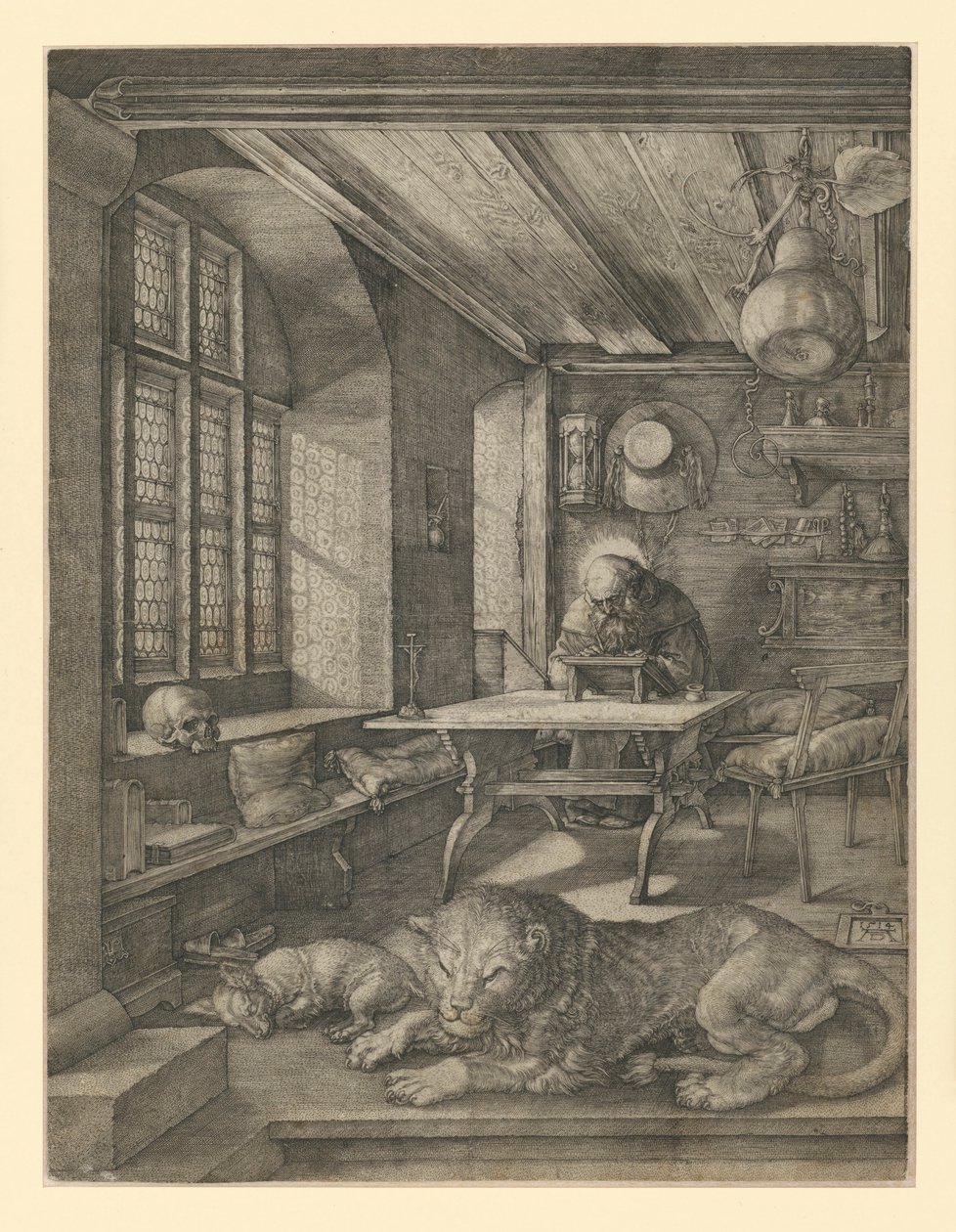De heilige Hiëronymus in de vitrine door Albrecht Dürer