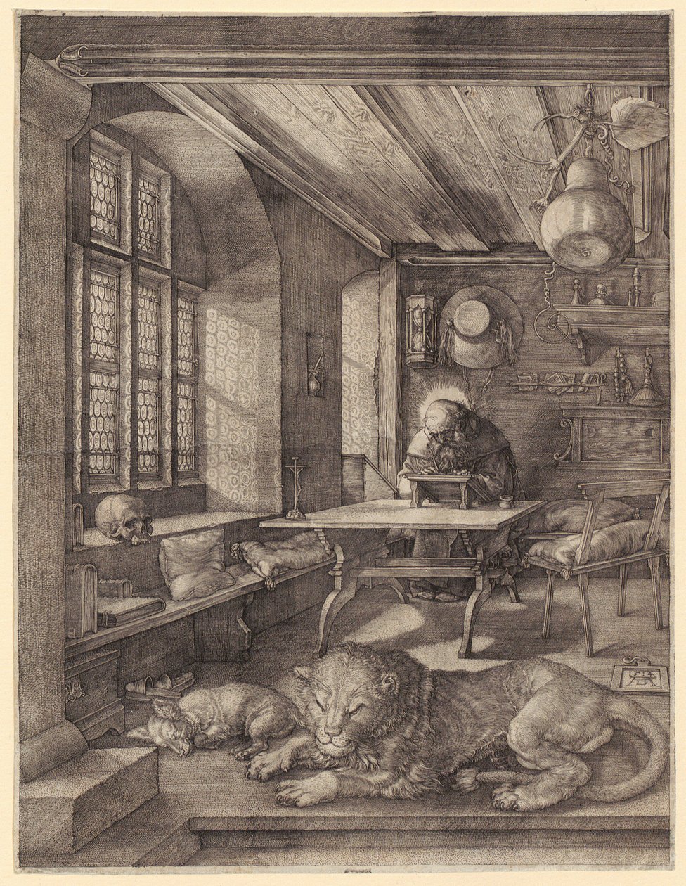 De heilige Hiëronymus in een vitrine door Albrecht Dürer
