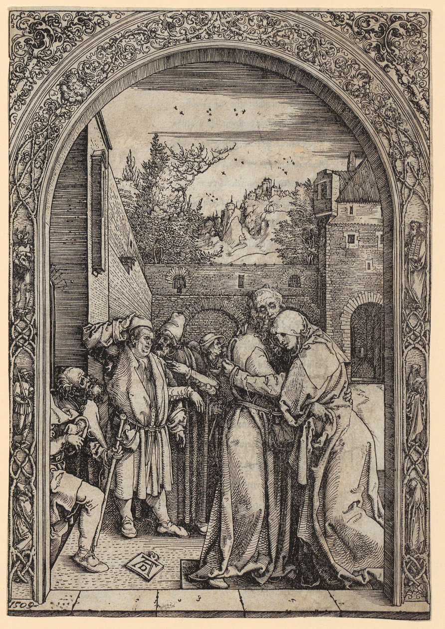 Joachim en Anna onder de Gouden Poort, blad 4 uit de serie „Het leven van Maria” door Albrecht Dürer