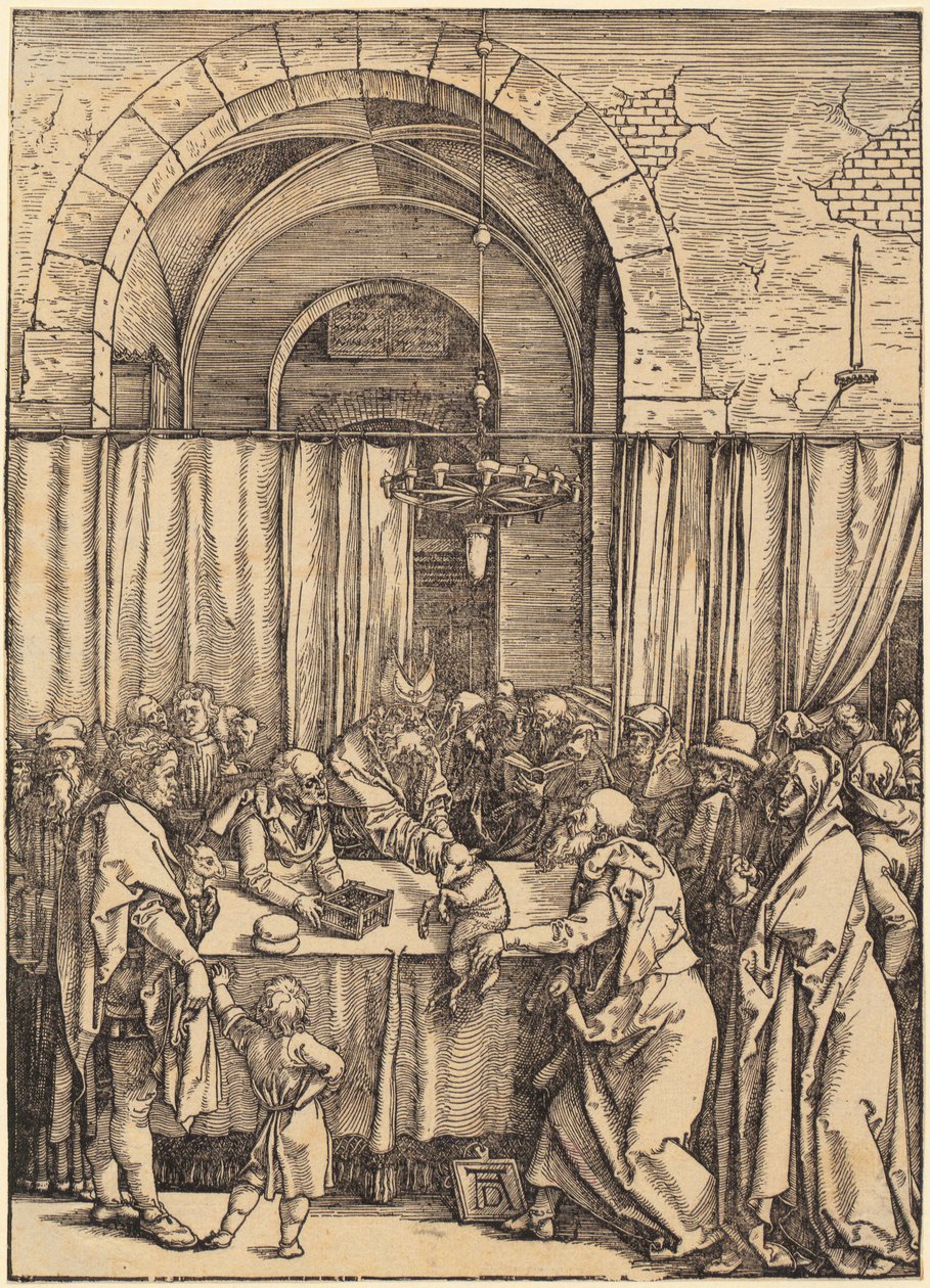 Het offer van Joachim wordt door de hogepriester afgewezen, blad 2 van de aflevering „Het leven van Maria” door Albrecht Dürer