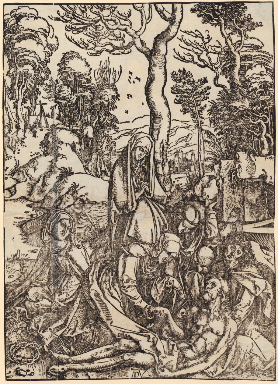 Johannes voor God de Vader en de oudsten, figuur II, blad 4 uit de reeks „De Apocalyps“ door Albrecht Dürer