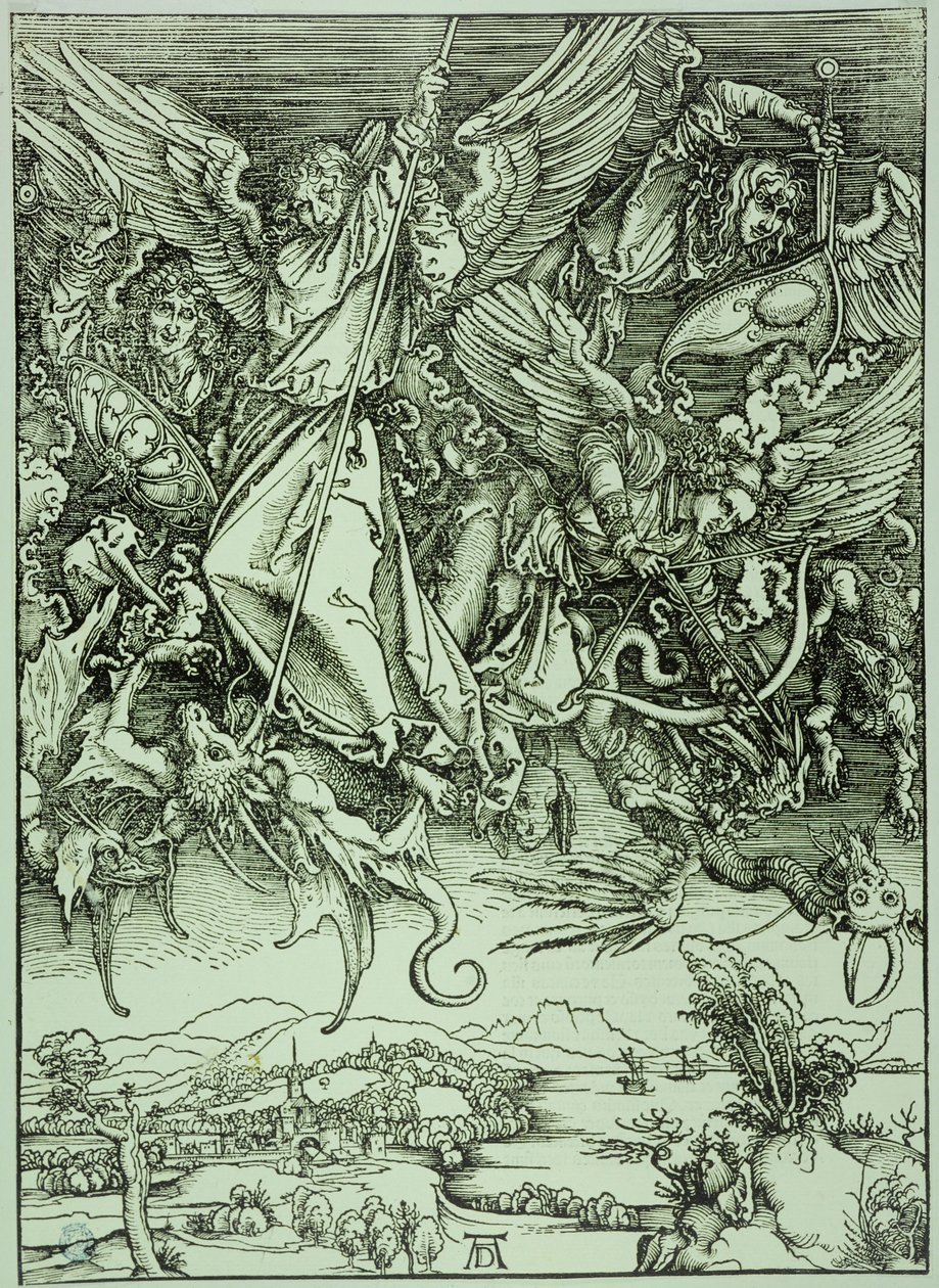 De Apocalyps (Latijnse uitgave): Sint-Michiel die de draak verslaat (Bartsch 72) door Albrecht Dürer