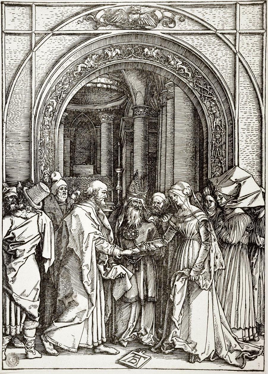 Het leven van de Maagd: Het huwelijk van de Maagd (Bartsch 82) door Albrecht Dürer