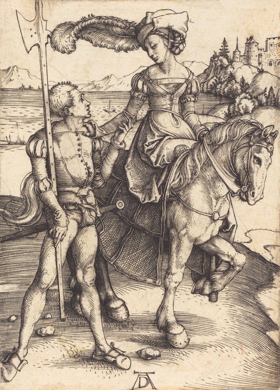 Dame te Paard en de Lansquenet, c. 1497 door Albrecht Dürer