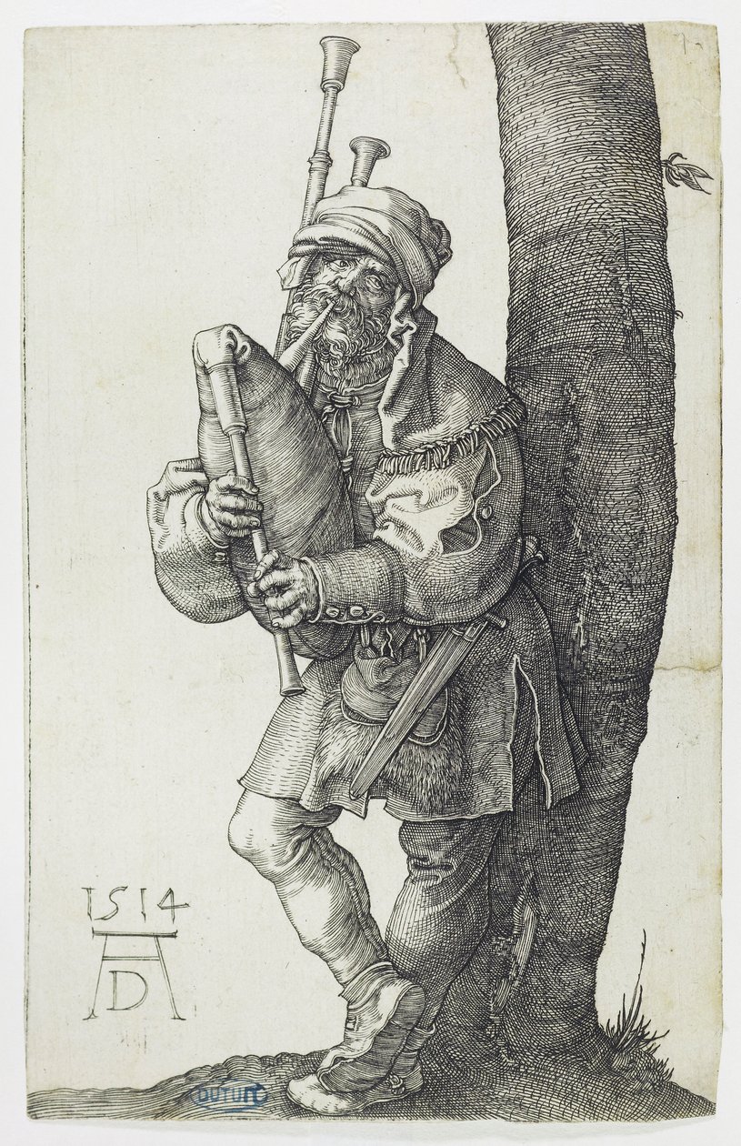 De doedelzakspeler (Bartsch 91) door Albrecht Dürer