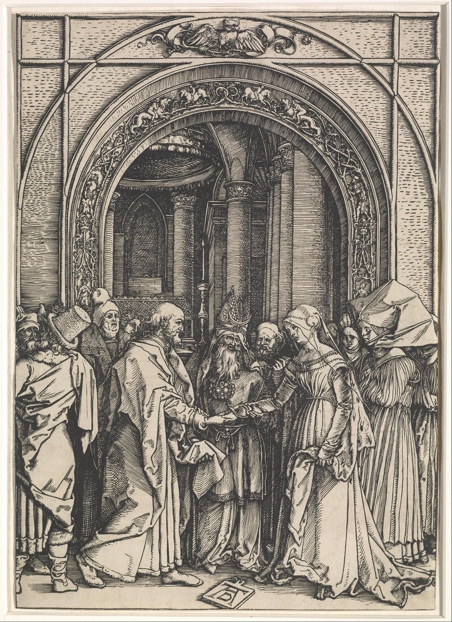 Leven van de Maagd:  Huwelijk van de Maagd en St. Jozef door Albrecht Dürer