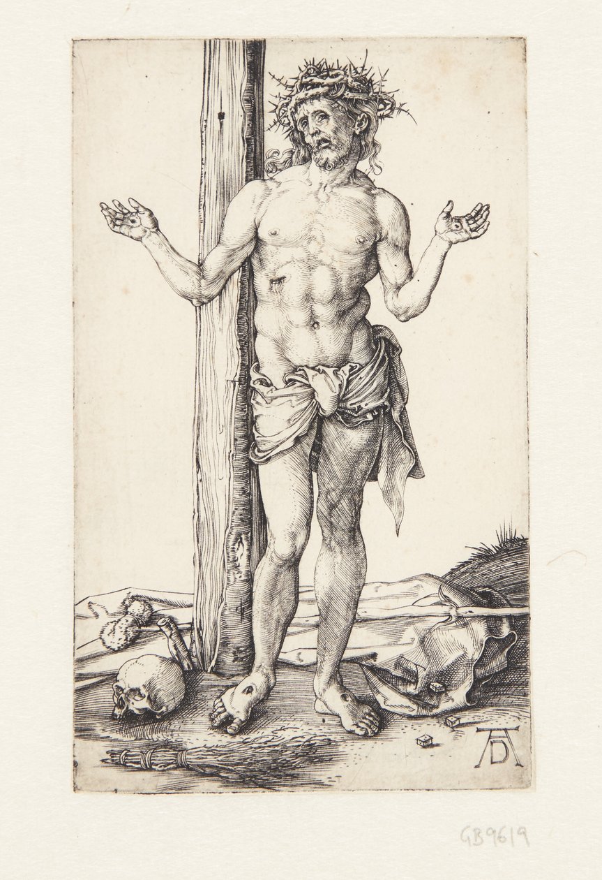 Man van smarten met opgeheven handen door Albrecht Dürer