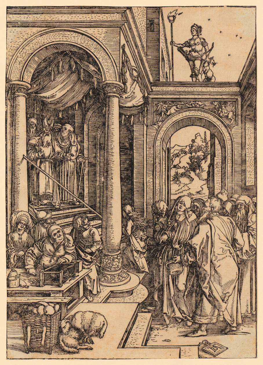 De tempelbezoek van Maria, blad 6 uit de serie "Het leven van Maria" door Albrecht Dürer