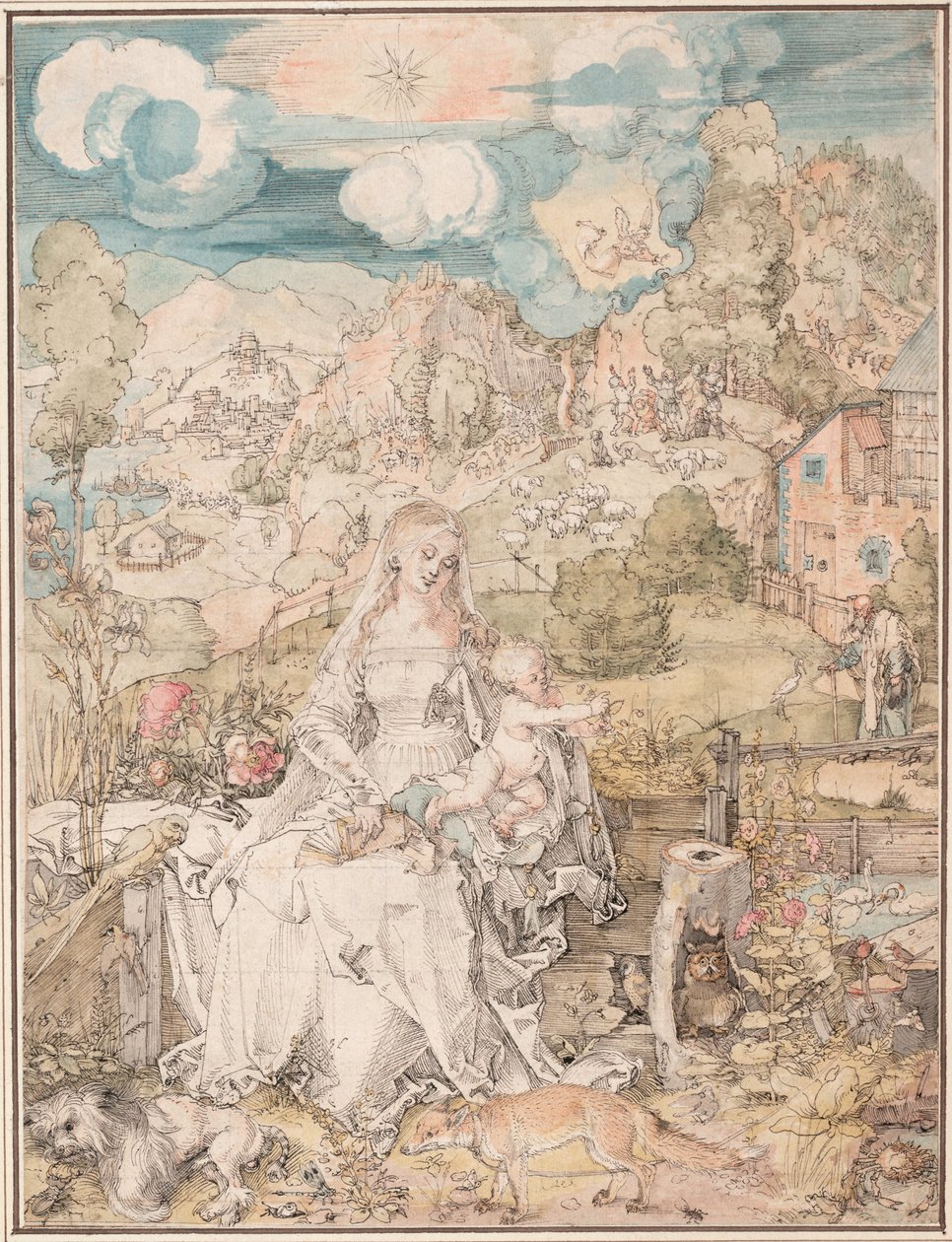 Maria tussen een schare dieren, ca. 1503 door Albrecht Dürer