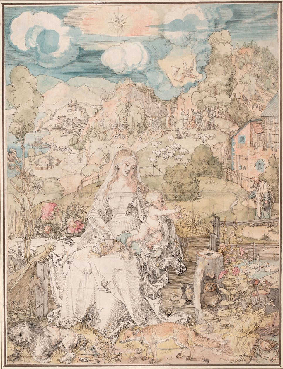 Maria tussen een menigte dieren, ca. 1503 door Albrecht Dürer