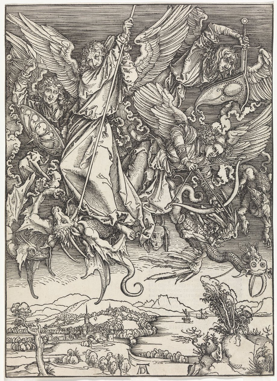 Michaël bestrijdt de draak (De Apocalyps) door Albrecht Dürer