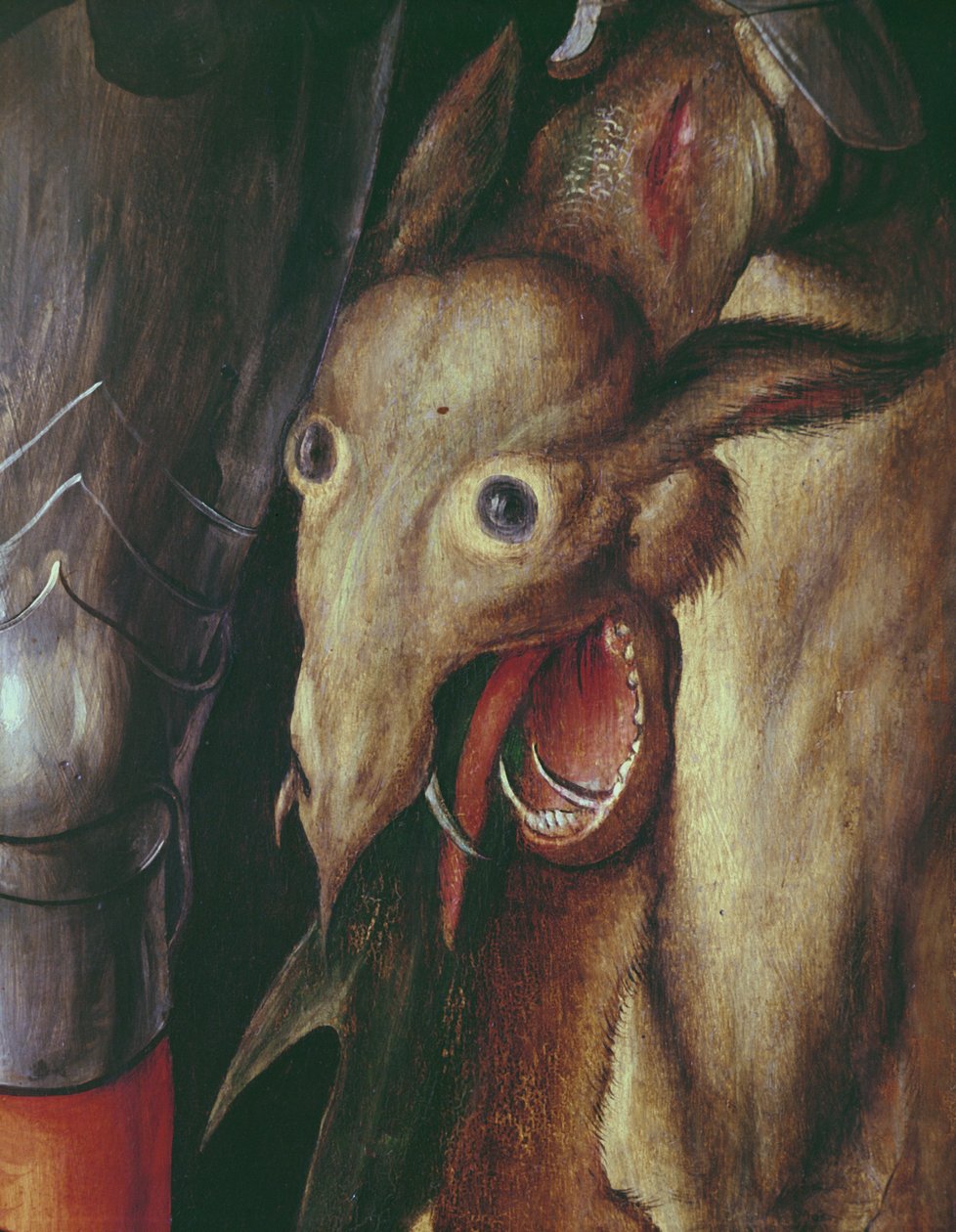 Paumgartner Altaarstuk: detail van de linker vleugel, het hoofd van de draak verslagen door St. George, c.1500 (detail) door Albrecht Dürer