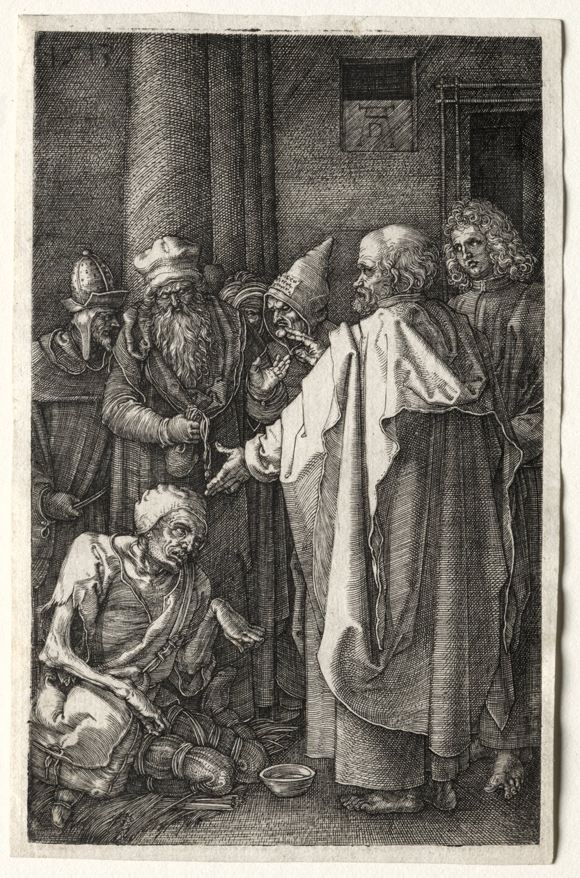 Petrus en Johannes genezen de kreupele bij de poort van de tempel, 1512 door Albrecht Dürer