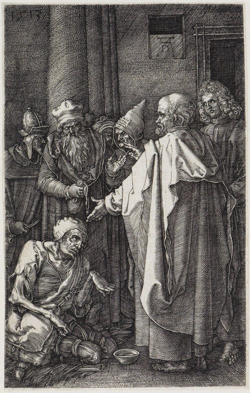 Petrus en Johannes genezen de verlamde man door Albrecht Dürer