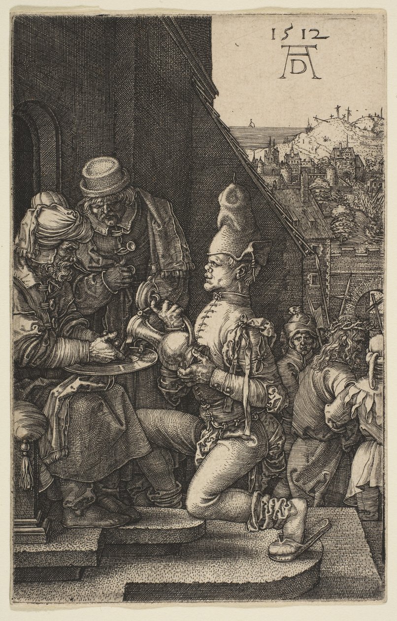 Pilatus wast zijn handen, uit De Passie, 1512 door Albrecht Dürer