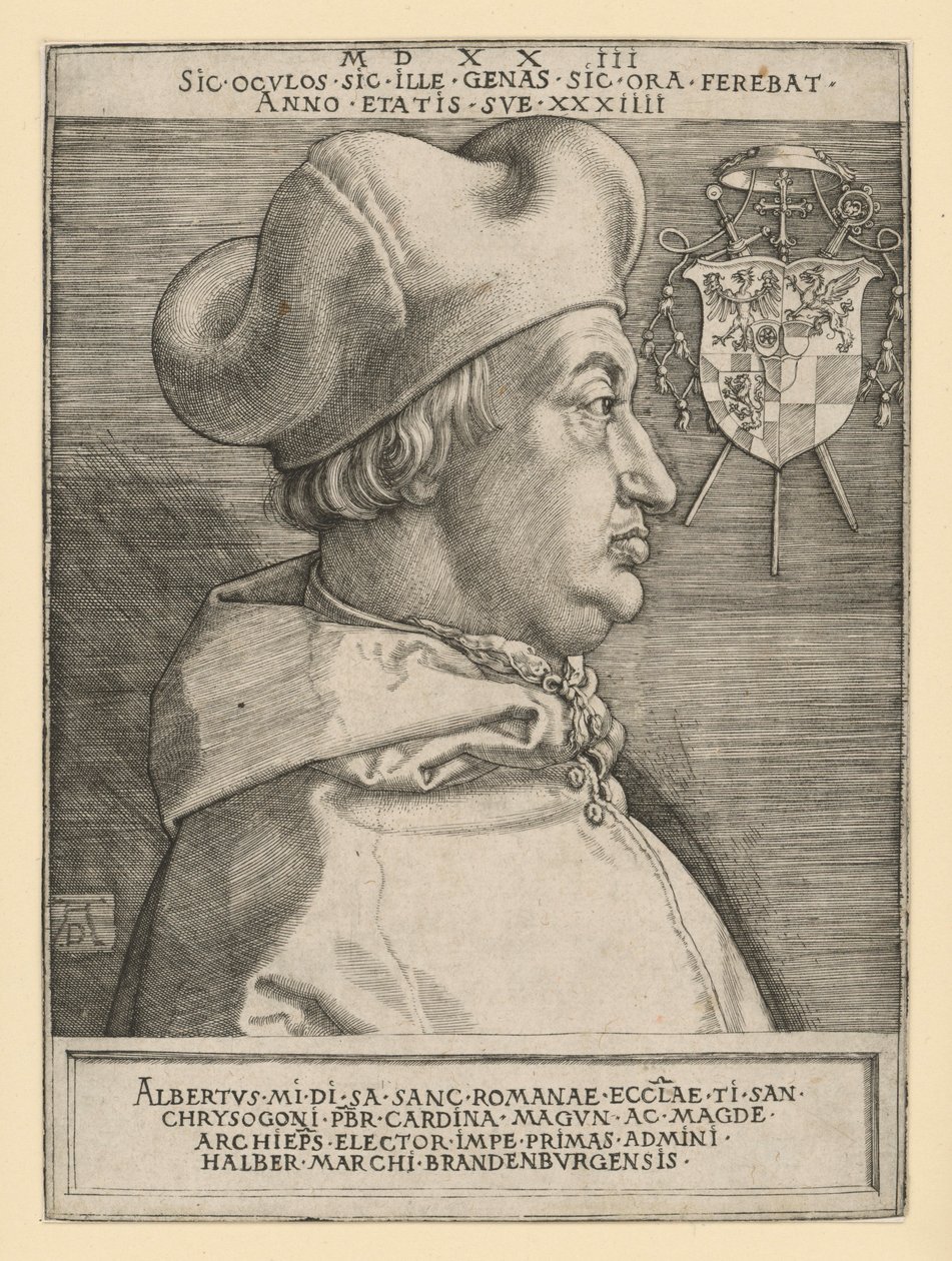Portret van kardinaal Albrecht van Brandenburg (De grote kardinaal) door Albrecht Dürer