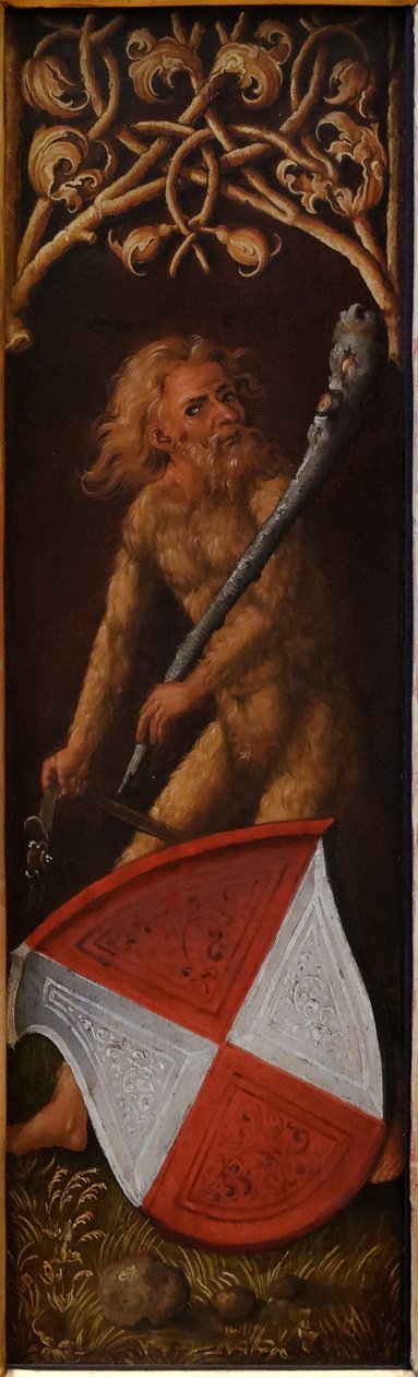 Porträt von Oswolt Krel: "Sylvan Men" mit Wappenschildern von Agathe von Esendorf door Albrecht Dürer