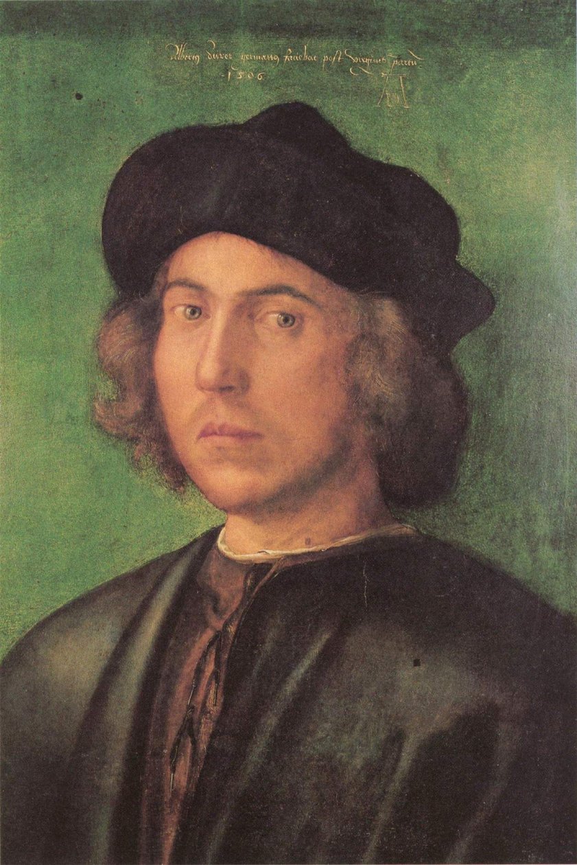 Portret van een jonge man
















 tegen een groene achtergrond door Albrecht Dürer